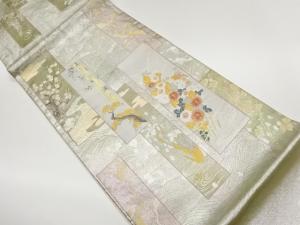 短冊に松竹梅・群鶴・草花模様織出し袋帯